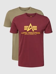T-Shirt mit Label-Print in 2er-Pack Modell 'BASIC' von Alpha Industries Grün - 45