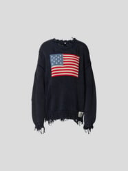 Oversized Pullover mit Motiv-Stitching von Denimist Blau / Türkis - 4