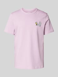 T-shirt z prążkowanym, okrągłym dekoltem model ‘Peanuts’ od s.Oliver RED LABEL Fioletowy - 30