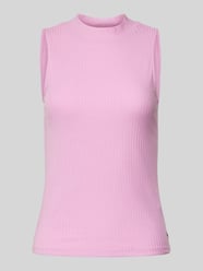 Slim fit top met geribde opstaande kraag van Tom Tailor Denim Fuchsia - 11