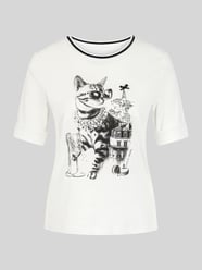 T-Shirt mit Cat-Print und Strasssteinen von Marc Cain - 2
