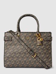 Handtas met all-over logo, model 'ATENE SOCIETY SATCHEL' van Guess Grijs / zwart - 12