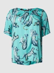 Bluzka PLUS SIZE z wiskozy ze zwierzęcym nadrukiem od Samoon Turkusowy - 12