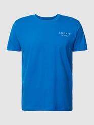 T-Shirt in unifarbenem Design mit Label-Print von Esprit Blau - 9