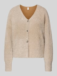 Strickjacke aus Effektgarn mit V-Ausschnitt Modell 'LISTRA' von YAS Beige - 14
