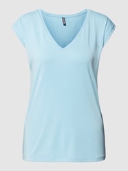 T-Shirt mit V-Ausschnitt Modell 'KAMALA' von Pieces Blau - 25