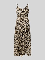 Midi-jurk van viscose met V-hals, model 'MARRAKECH' van ICHI Beige - 31