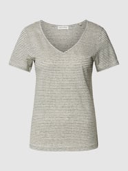 T-shirt z lnu ze wzorem w paski od Marc O'Polo Beżowy - 43