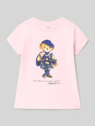 T-shirt z nadrukiem z motywem i okrągłym dekoltem od Polo Ralph Lauren Kids Fuksjowy - 30