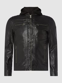 PLUS SIZE Comfort Fit Lederjacke mit Kapuze Modell 'Vabio' von Gipsy Grau / Schwarz - 31