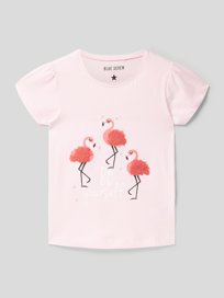 T-shirt met motiefprint en applicatie met ruches van Blue Seven Roze - 21