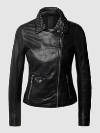 Slim fit leren jack in bikerlook, model 'Scarla' van Gipsy Grijs / zwart - 26