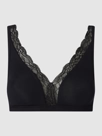Bralette met stretch, model 'Cotton Lace' van Hanro Grijs / zwart - 46