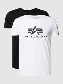 T-Shirt mit Label-Print in 2er-Pack Modell 'BASIC' von Alpha Industries Grau / Schwarz - 10