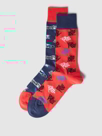 Sokken met motiefprint in een set van 2 paar van Christian Berg Men Rood - 17