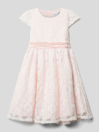 Knielanges Spitzenkleid mit Taillenband von Happy Girls Rosa - 39