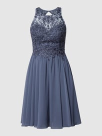 Cocktailkleid mit floralen Stickereien und Ziersteinen von Laona Blau / Türkis - 31