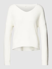 Gebreide pullover met afgeronde V-hals, model 'Deep' van QS by s.Oliver Wit - 24