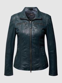 Lederjacke mit Crinkle-Effekt von Cabrini Blau / Türkis - 12