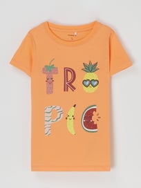 T-shirt van biologisch katoen, model 'Jakobe' van Name It Oranje - 34