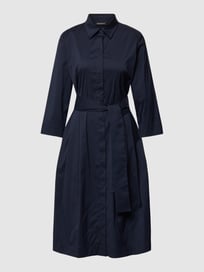 Hemdblusenkleid in Midilänge mit Bindegürtel von Repeat Blau / Türkis - 18