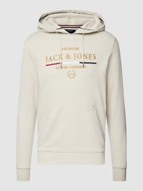 Hoodie met label- en motiefstitching, model 'BLUTRAVIS' van Jack & Jones Premium Wit - 32