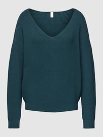 Gebreide pullover met afgeronde V-hals, model 'Deep' van QS by s.Oliver Blauw / turquoise - 26
