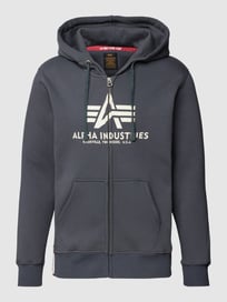Sweatjacke mit Label-Details Modell 'BASIC ZIP HOODY' von Alpha Industries Grau / Schwarz - 20