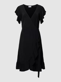 Knielanges Wickelkleid mit Volants Modell 'FINI' von Vila Grau / Schwarz - 19