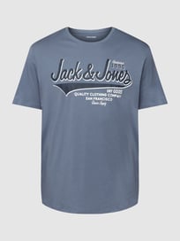 PLUS SIZE T-Shirt mit Logo-Muster Modell 'JJELOGO TEE SS ONECK 2' von Jack & Jones Plus Blau / Türkis - 9