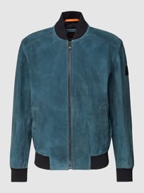 Lederjacke mit Label-Patch Modell 'Jamaro' von BOSS Orange Blau / Türkis - 38
