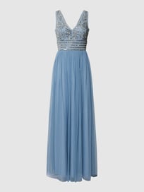 Abendkleid mit Perlen- und Ziersteinbesatz von LACE & BEADS Blau / Türkis - 30
