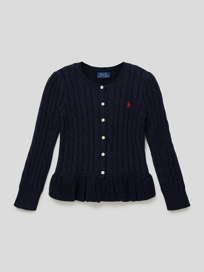 Strickjacke mit Zopfmuster Modell 'PEPLUM CARDI TOPS SWEATER' von Polo Ralph Lauren Kids Blau / Türkis - 16