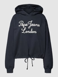 Hoodie met labelstitching, model 'MICA' van Pepe Jeans Blauw / turquoise - 37