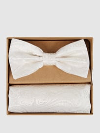 Fliege und Einstecktuch im Set mit Allover-Muster von Prince Bowtie Weiß - 40