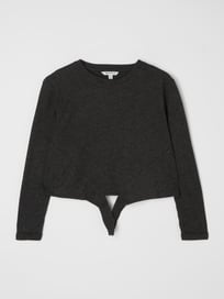 Cropped Longsleeve mit Rippenstruktur  von Tom Tailor Grau / Schwarz - 37