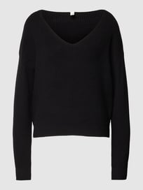 Gebreide pullover met afgeronde V-hals, model 'Deep' van QS by s.Oliver Grijs / zwart - 28