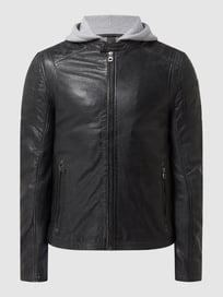 Regular Fit Lederjacke mit abnehmbarer Kapuze Modell 'Rylo' von Gipsy Grau / Schwarz - 30