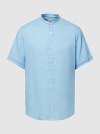 Regular fit linnen overhemd met maokraag van Brax Blauw / turquoise - 31