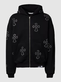 Sweatjacke mit Ziersteinbesatz 'CRUCIFIX' von REVIEW Grau / Schwarz - 1