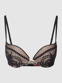 Push-up-BH mit Spitzenbesatz Modell 'OPHÉLIE Push-up-BH' von s.Oliver RED LABEL Grau / Schwarz - 35