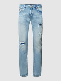 Tapered Fit Jeans mit Destroyed-Details Modell 'Joshua' von LTB Blau / Türkis - 8
