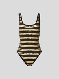 Badeanzug mit Streifenmuster in metallic von Balmain Grau / Schwarz - 37