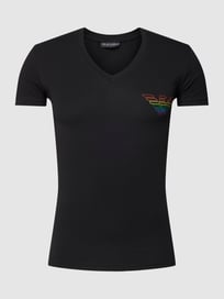T-Shirt mit V-Ausschnitt Modell 'RAINBOW LOGO' von Emporio Armani Grau / Schwarz - 4