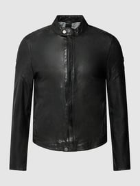Slim Fit Lederjacke mit Label-Patch von Gipsy Grau / Schwarz - 11