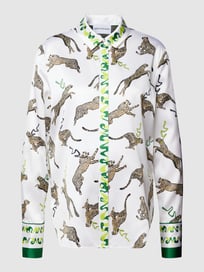 Seidenbluse mit Motiv-Print Modell 'Schlupf' von Herzensangelegenheit Grün - 2