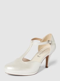 Pumps met riempje, model 'NUDE PATENT' van Tamaris Wit - 19