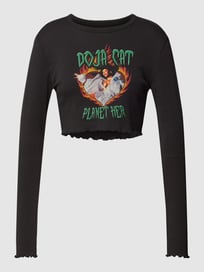 Kort shirt met lange mouwen en motiefprint, model 'SAGA' van Noisy May Grijs / zwart - 48