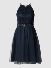 Cocktailkleid mit Spitzen-Besatz von V.M. Grau / Schwarz - 48