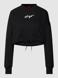 Kort sweatshirt met labelprint, model 'Delive' van HUGO Grijs / zwart - 3